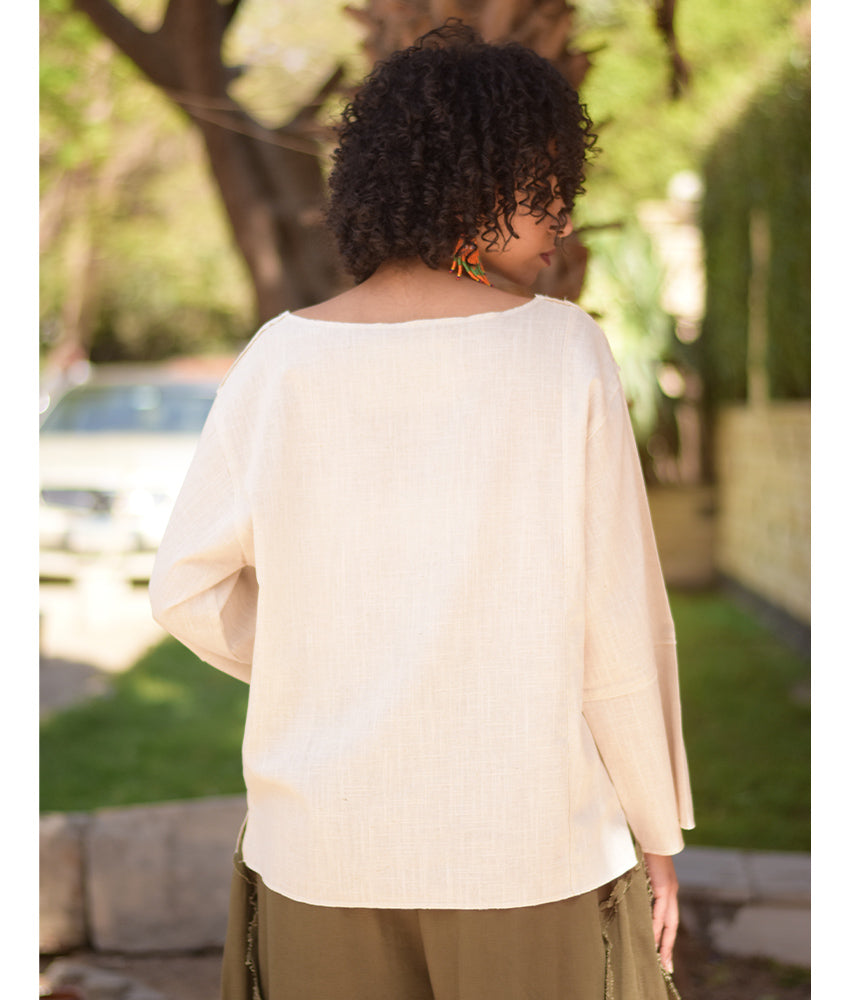 Off White Linen Boxy Top handmade in Egypt & available at Jozee Boutique.