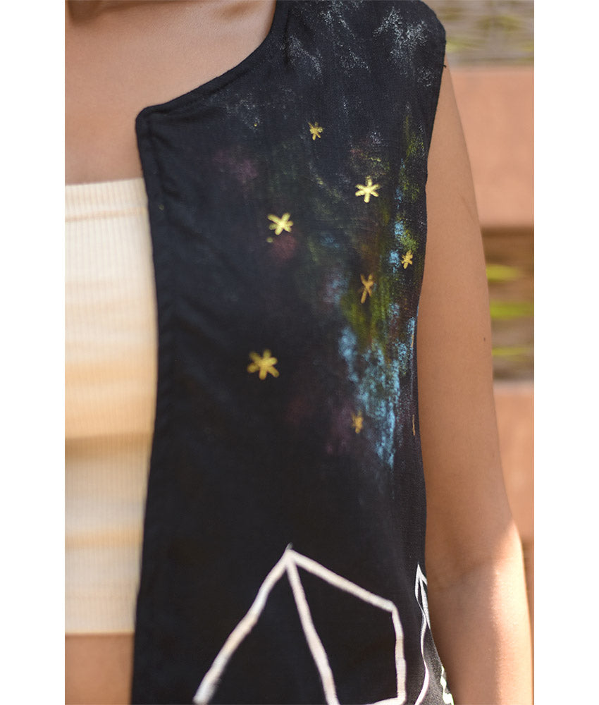 Black Linen Vest with Hand Embroideries handmade in Egypt & available at Jozee Boutique.handmade in Egypt & available at Jozee Boutique.