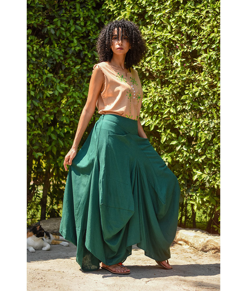 Emerald Green Linen Sherwal Skirt handmade in Egypt & available at Jozee Boutique.