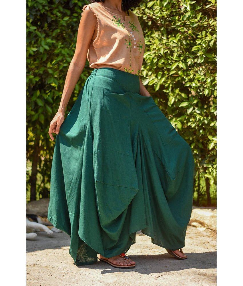 Emerald Green Linen Sherwal Skirt handmade in Egypt & available at Jozee Boutique.