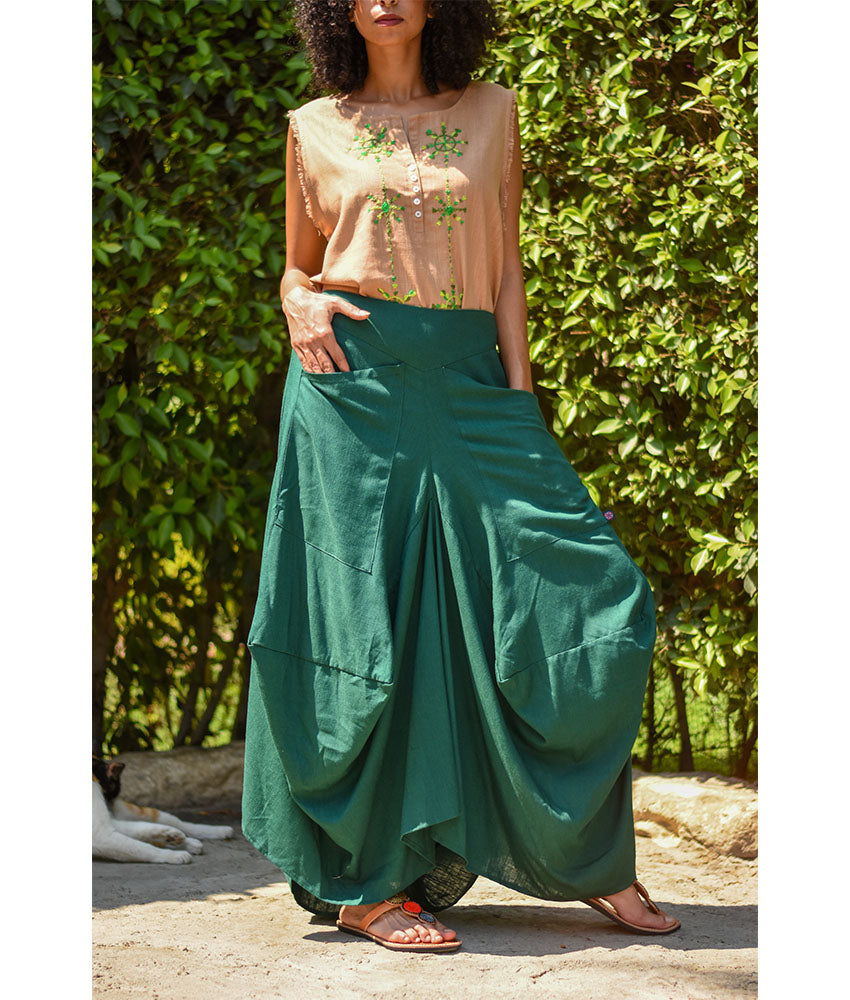Emerald Green Linen Sherwal Skirt handmade in Egypt & available at Jozee Boutique.