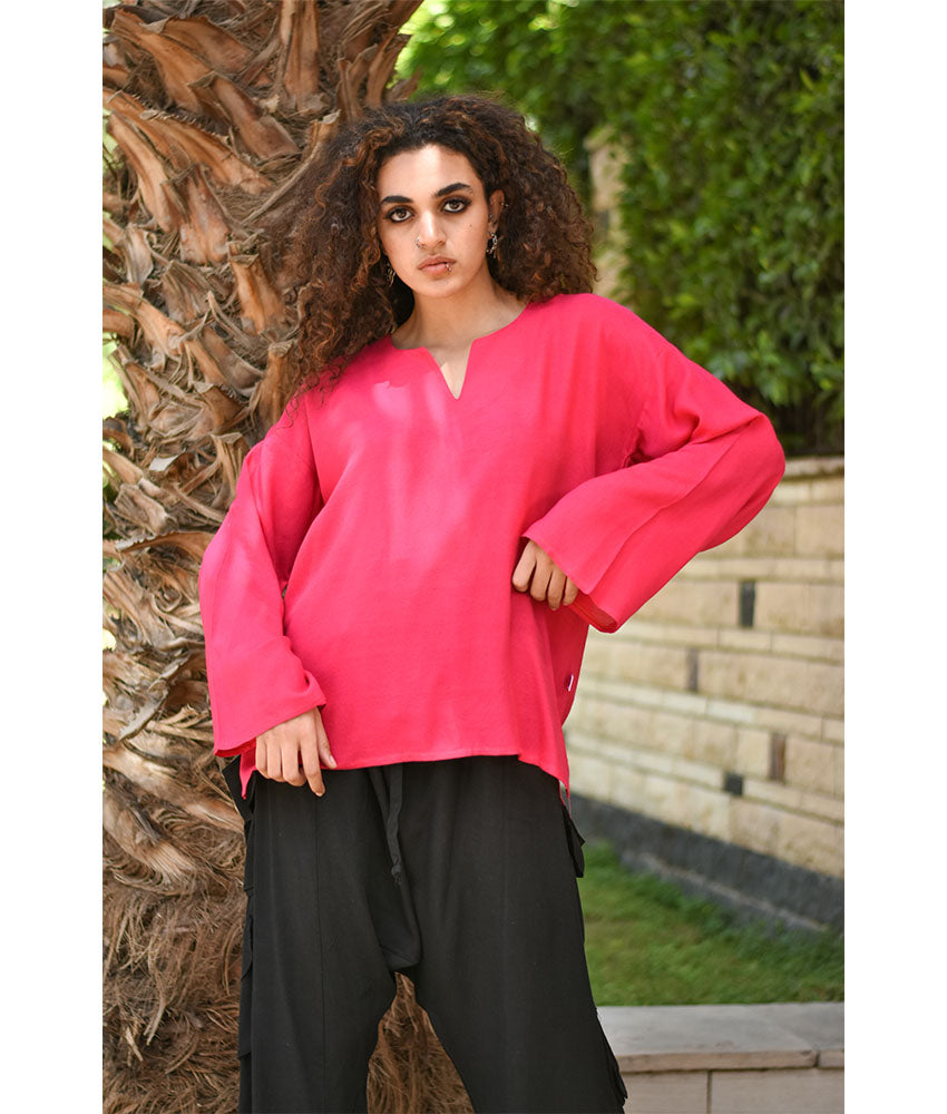 Fuchsia Handwoven Viscose Top Handmade in Egypt & available in Jozee boutique