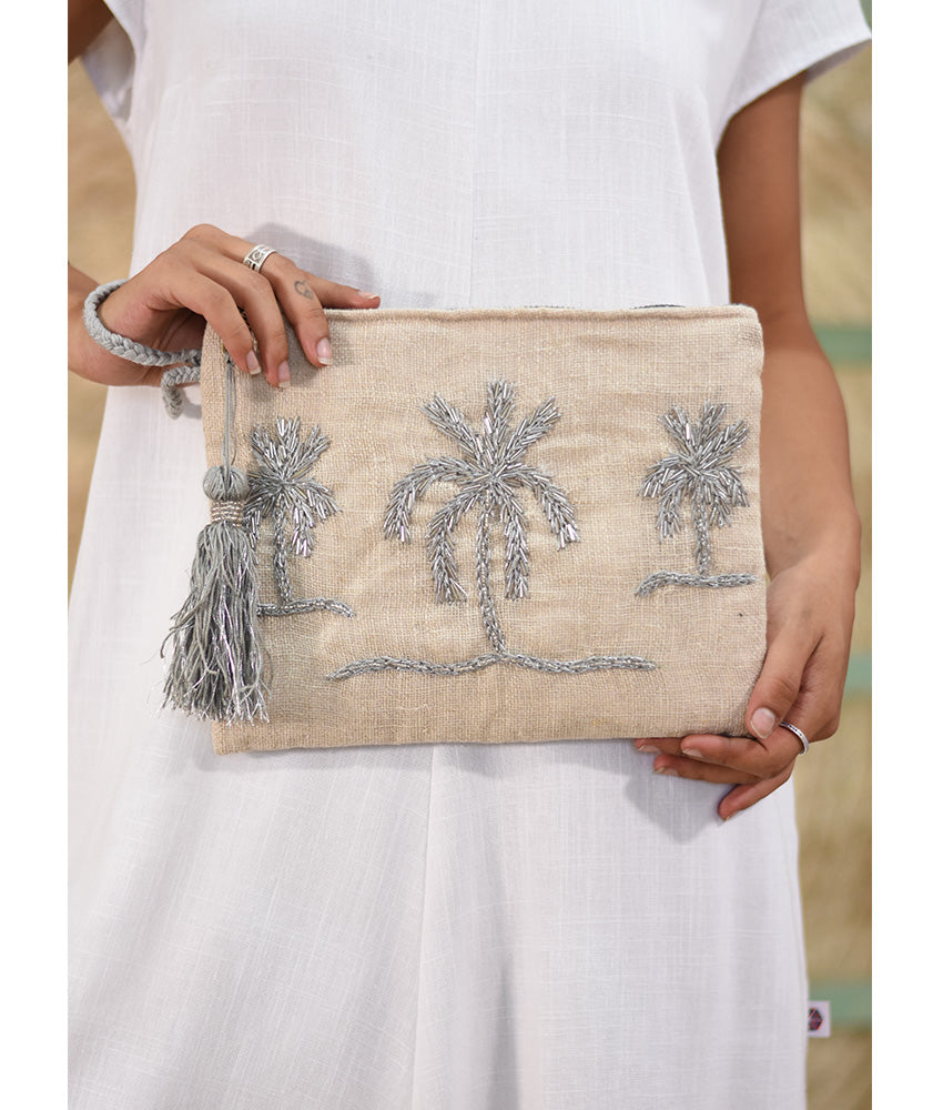 Beige Embroidered Clutch handmade in Egypt & available at Jozee Boutique.