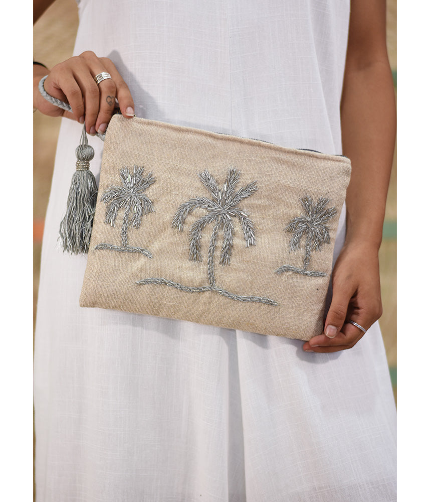 Beige Embroidered Clutch handmade in Egypt & available at Jozee Boutique.