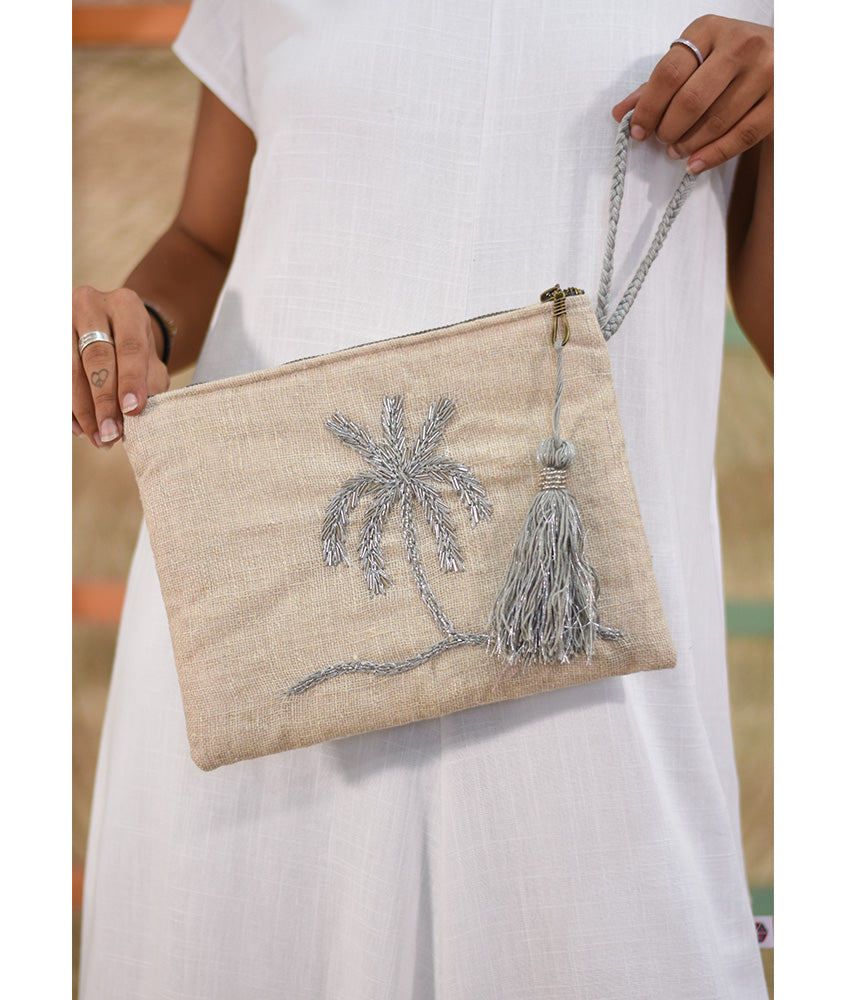 Beige Embroidered Clutch handmade in Egypt & available at Jozee Boutique.