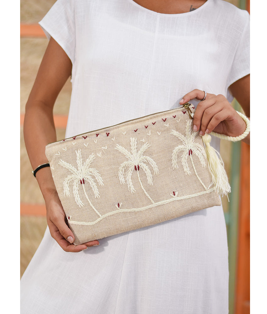 Beige Embroidered Clutch handmade in Egypt & available at Jozee Boutique.