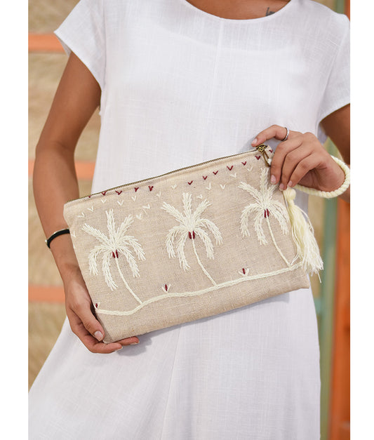 Beige Embroidered Clutch handmade in Egypt & available at Jozee Boutique.