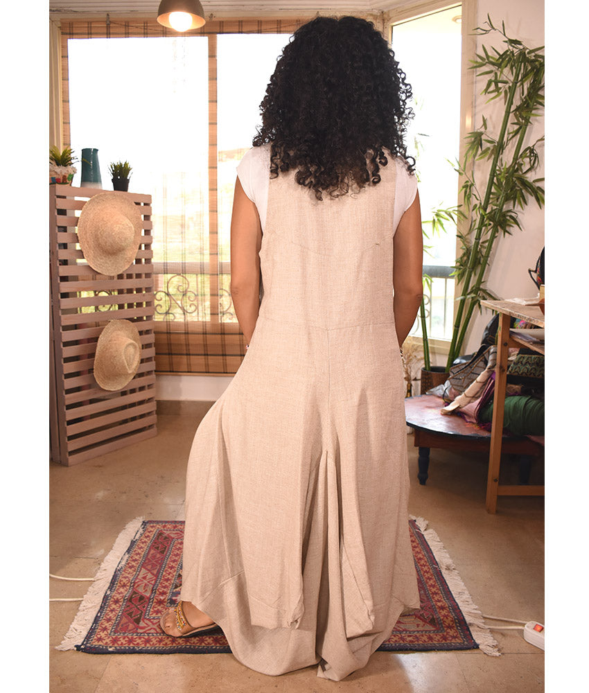 Dark Beige Linen Sleeveless Salodress handmade in Egypt & available at Jozee boutique