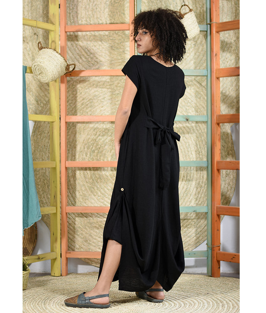 Black Linen Tent Dress With Side Buttons handmade in Egypt & available at Jozee boutique