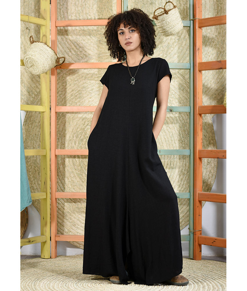 Black Linen Tent Dress With Side Buttons handmade in Egypt & available at Jozee boutique