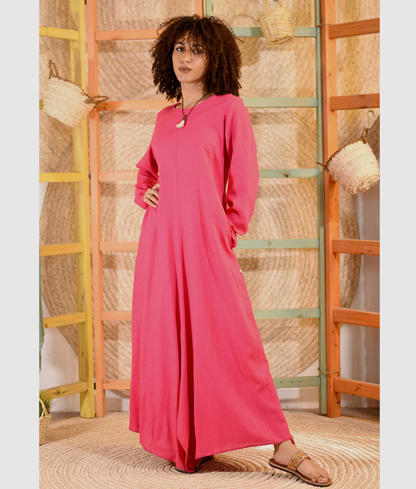 Green Linen Tent Dress With Side Buttons handmade in Egypt & available at Jozee boutique