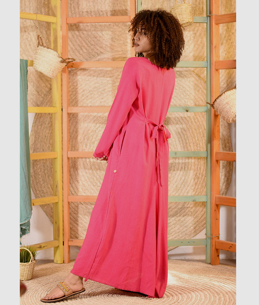 Green Linen Tent Dress With Side Buttons handmade in Egypt & available at Jozee boutique