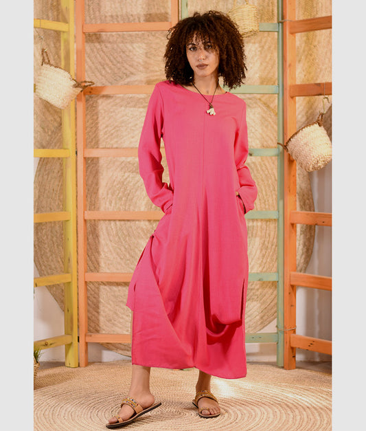 Green Linen Tent Dress With Side Buttons handmade in Egypt & available at Jozee boutique