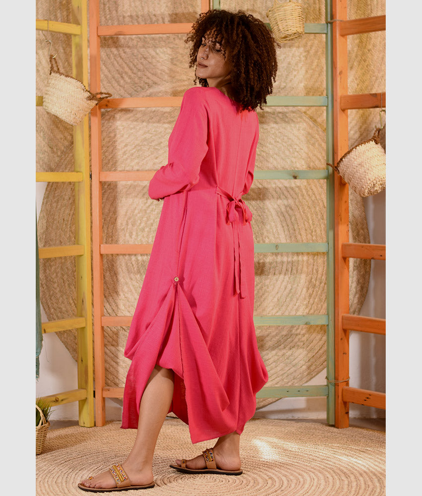 Green Linen Tent Dress With Side Buttons handmade in Egypt & available at Jozee boutique