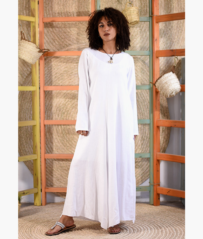 White Linen Tent Dress With Side Buttons handmade in Egypt & available at Jozee boutique