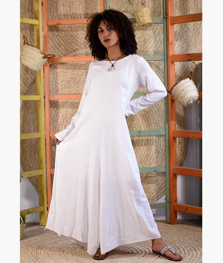 White Linen Tent Dress With Side Buttons handmade in Egypt & available at Jozee boutique