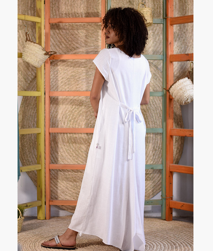 White Linen Tent Dress With Side Buttons handmade in Egypt & available at Jozee boutique