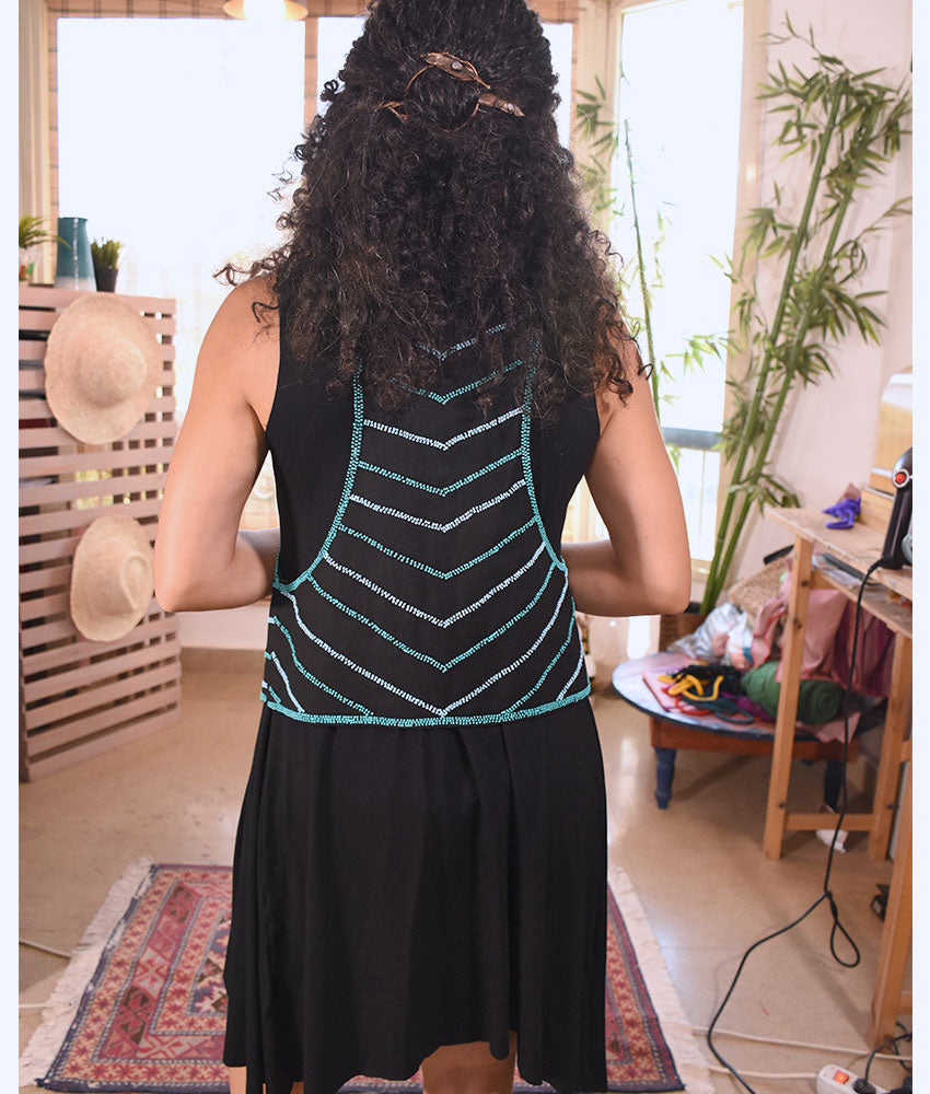 Black & green Hand Beaded Evening Vest handmade in Egypt & available at Jozee boutique