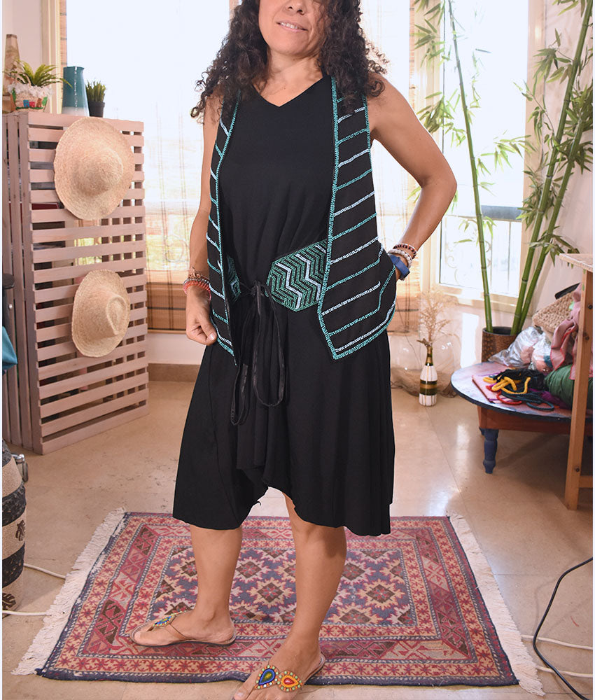 Black & green Hand Beaded Evening Vest handmade in Egypt & available at Jozee boutique