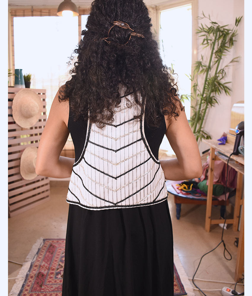White & Black Hand Beaded Evening Vest handmade in Egypt & available at Jozee boutique