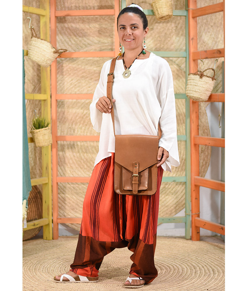 Hazelnut Brown genuine Leather cross Bag handmade in Egypt and available at Jozee Boutique.