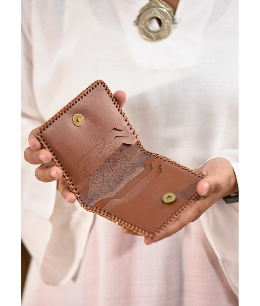 Brown and gold Beaded Wallet handmade in Egypt and available at Jozee Boutique.