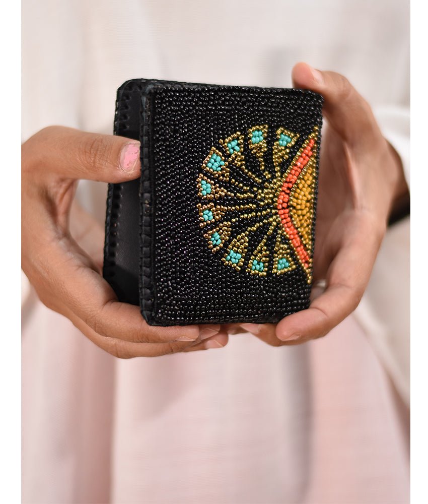 Black Beaded Wallet handmade in Egypt and available at Jozee Boutique.