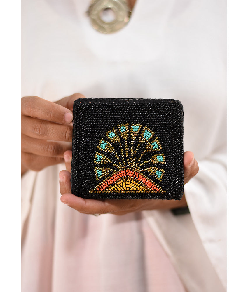 Black Beaded Wallet handmade in Egypt and available at Jozee Boutique.