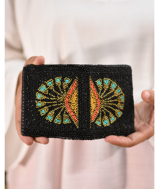 Black Beaded Wallet handmade in Egypt and available at Jozee Boutique.