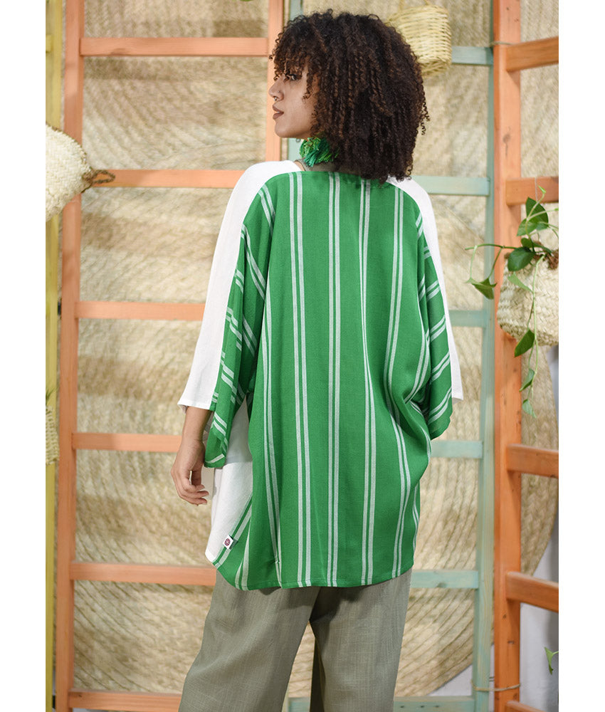 White & Green Handwoven Light Cardigan - Three Quarter Sleeve