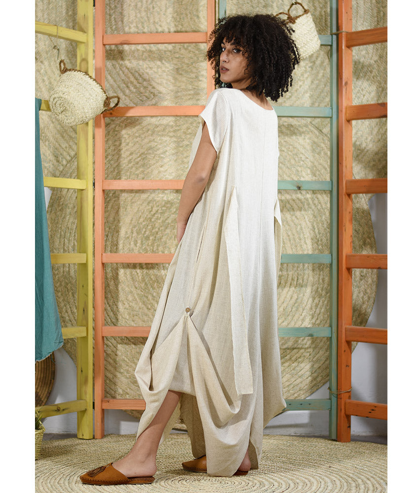 Beige Linen Tent Dress With Side Buttons handmade in Egypt & available at Jozee boutique