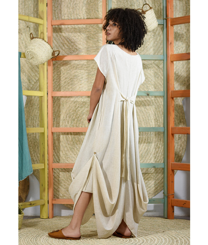 Beige Linen Tent Dress With Side Buttons handmade in Egypt & available at Jozee boutique
