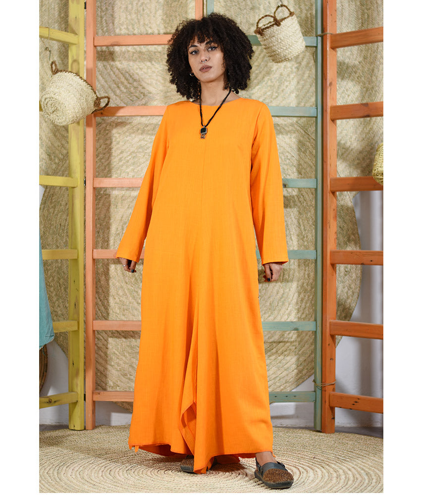 Orange Linen Tent Dress With Side Buttons handmade in Egypt & available at Jozee boutique