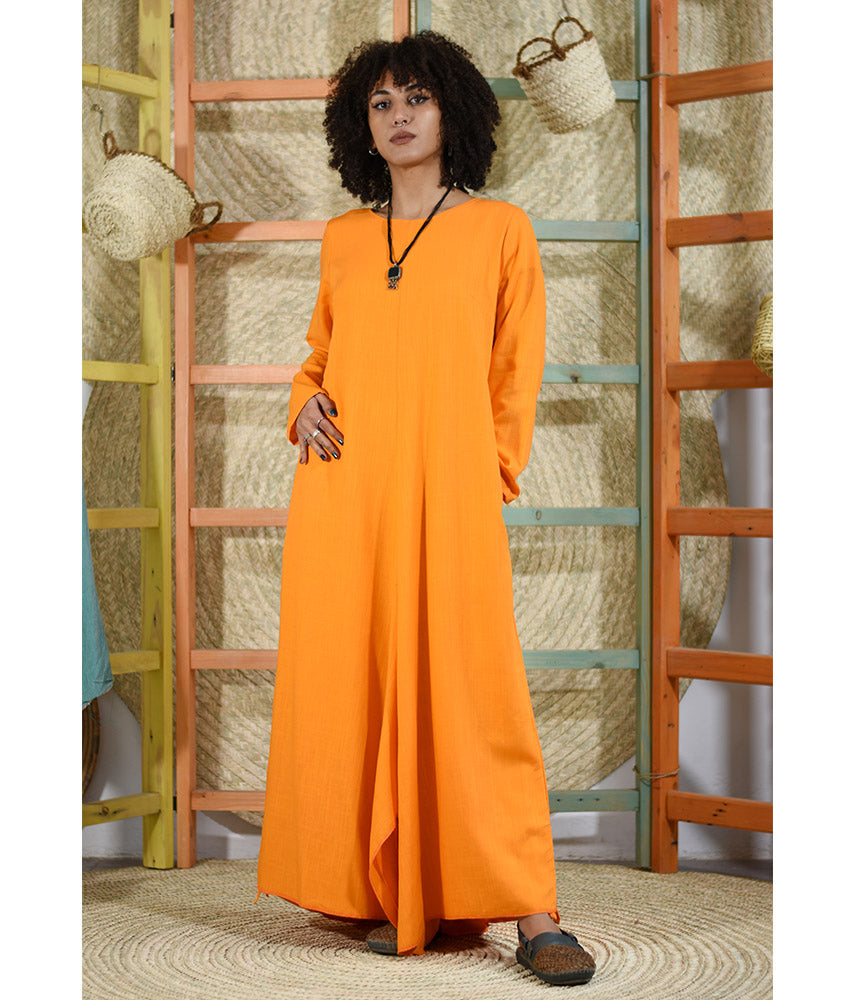 Orange Linen Tent Dress With Side Buttons handmade in Egypt & available at Jozee boutique
