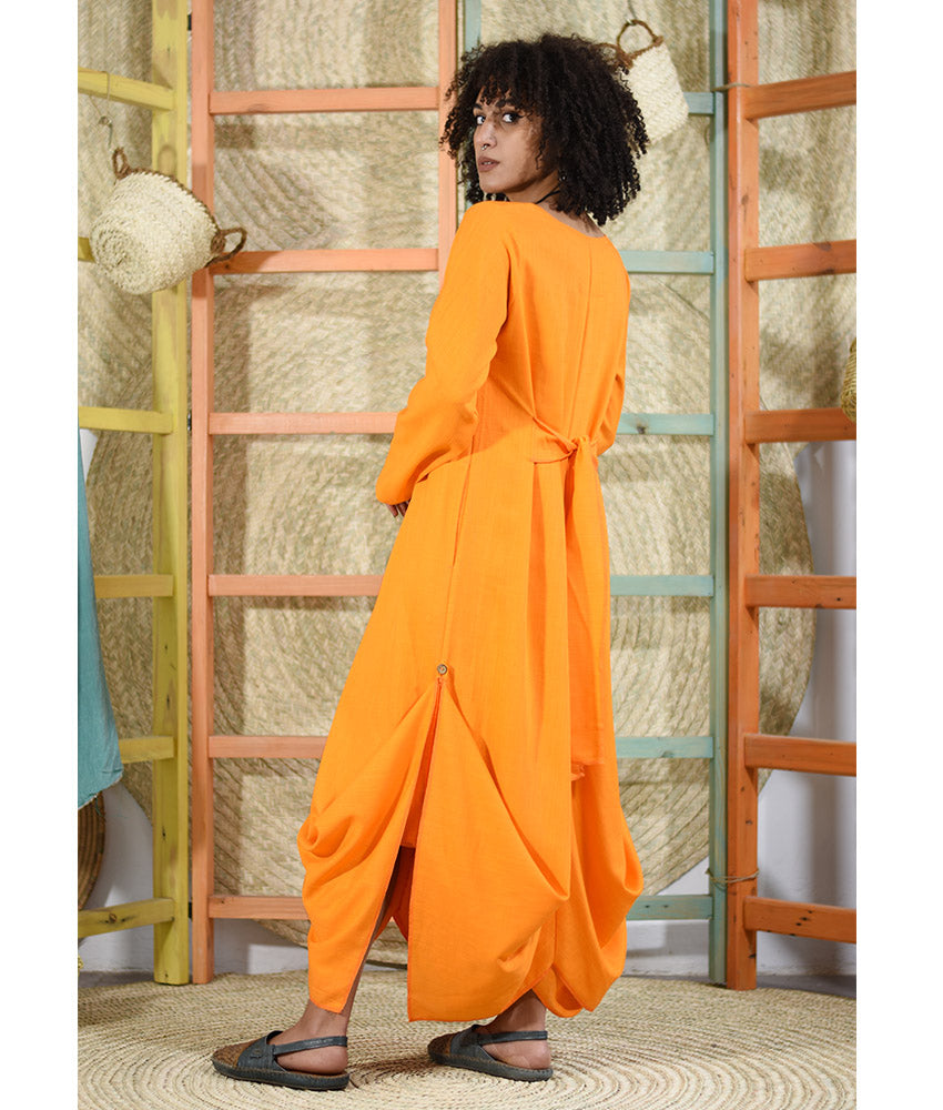 Orange Linen Tent Dress With Side Buttons handmade in Egypt & available at Jozee boutique