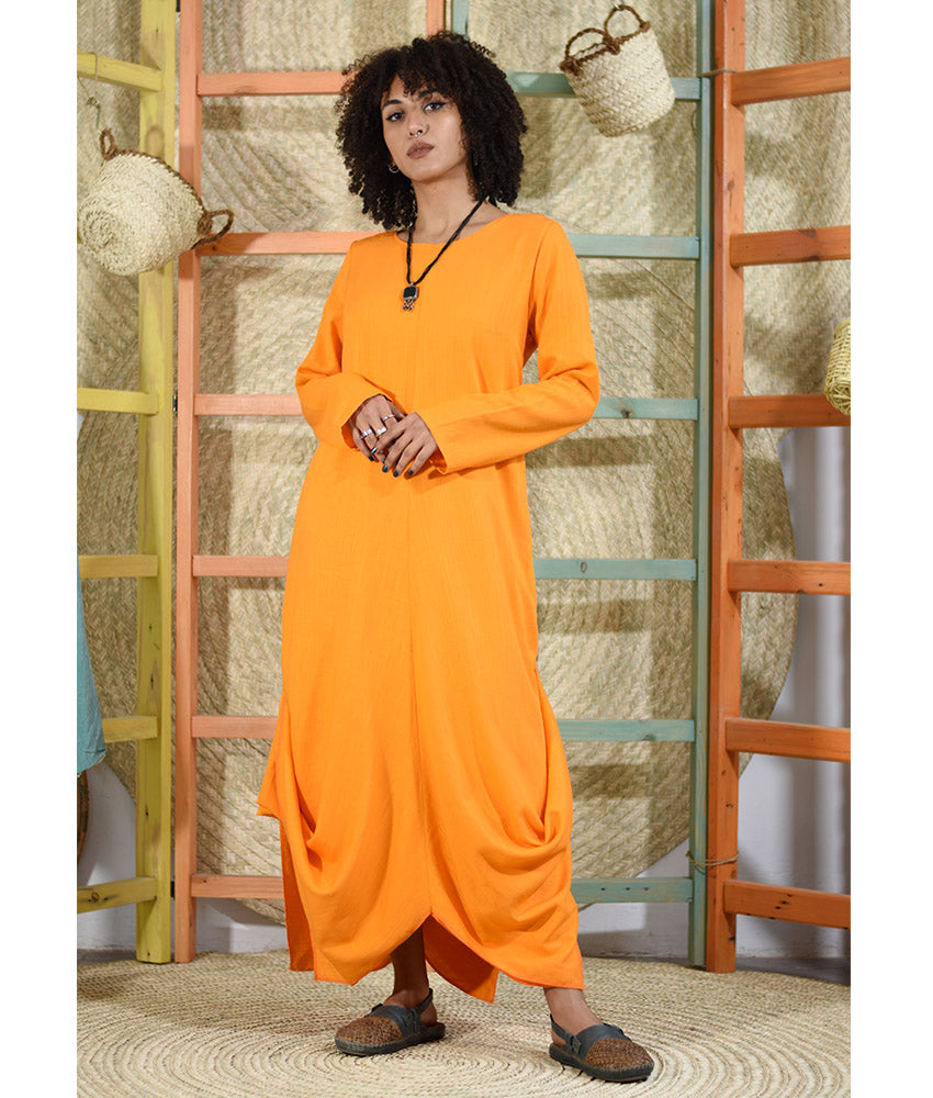 Orange Linen Tent Dress With Side Buttons handmade in Egypt & available at Jozee boutique