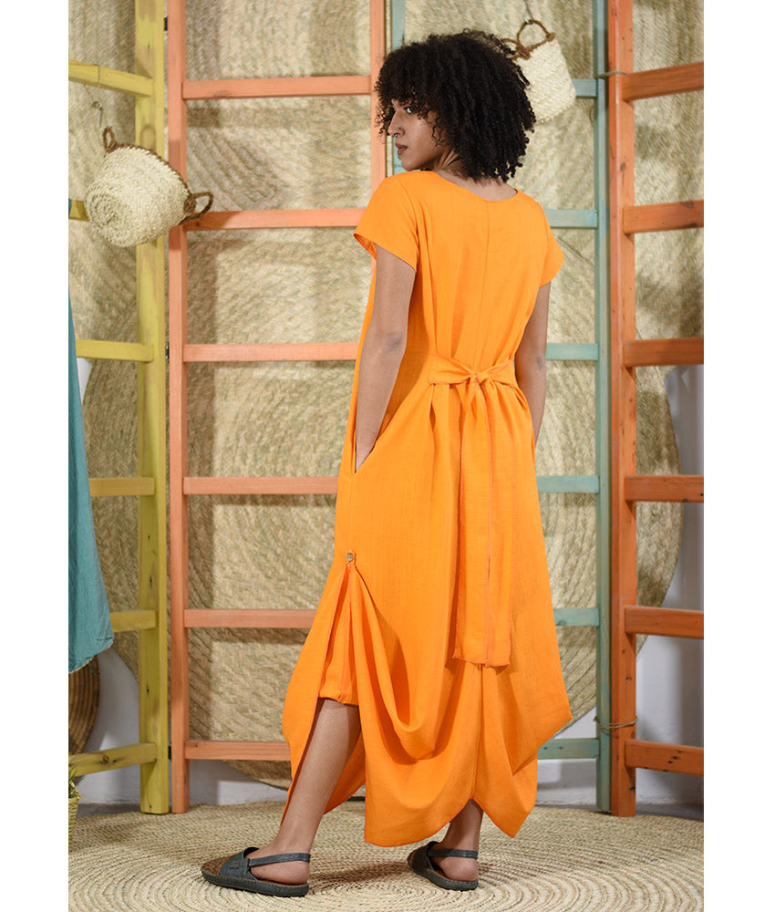 Orange Linen Tent Dress With Side Buttons handmade in Egypt & available at Jozee boutique