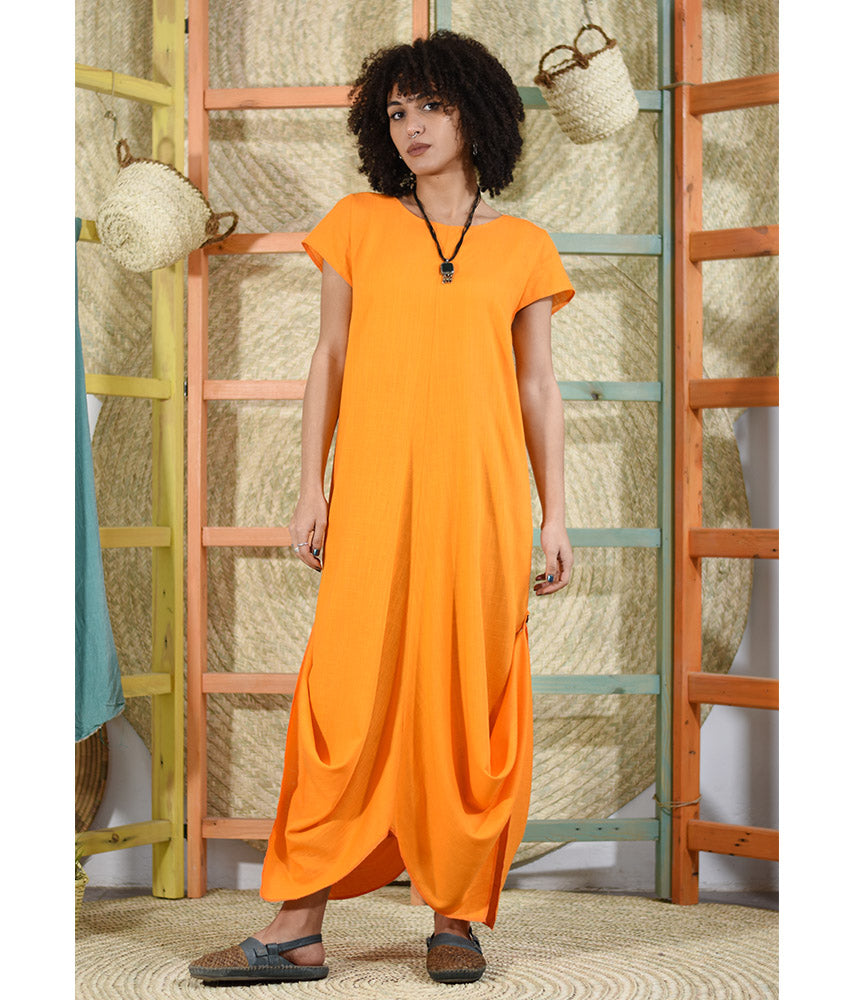 Orange Linen Tent Dress With Side Buttons handmade in Egypt & available at Jozee boutique