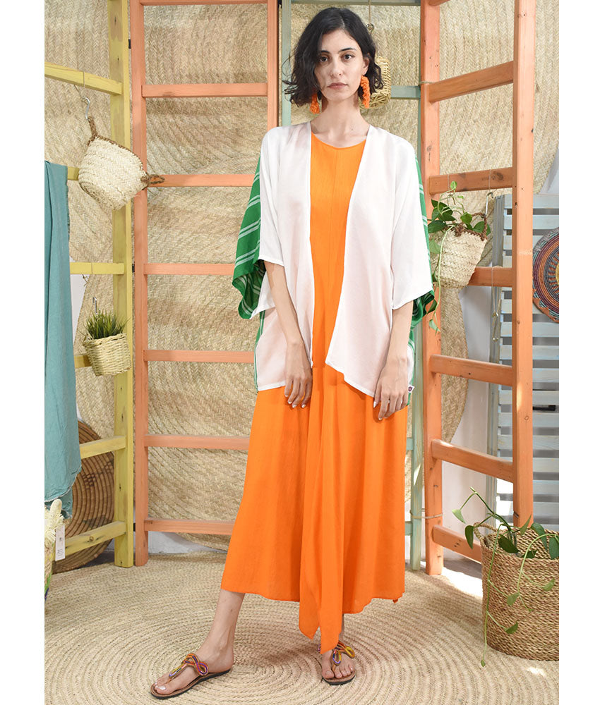 White & Green Handwoven Viscose Cardigan handmade in Egypt & available at Jozee Boutique.
