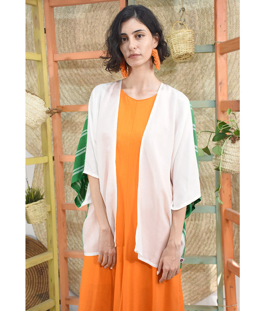 White & Green Handwoven Viscose Cardigan handmade in Egypt & available at Jozee Boutique.