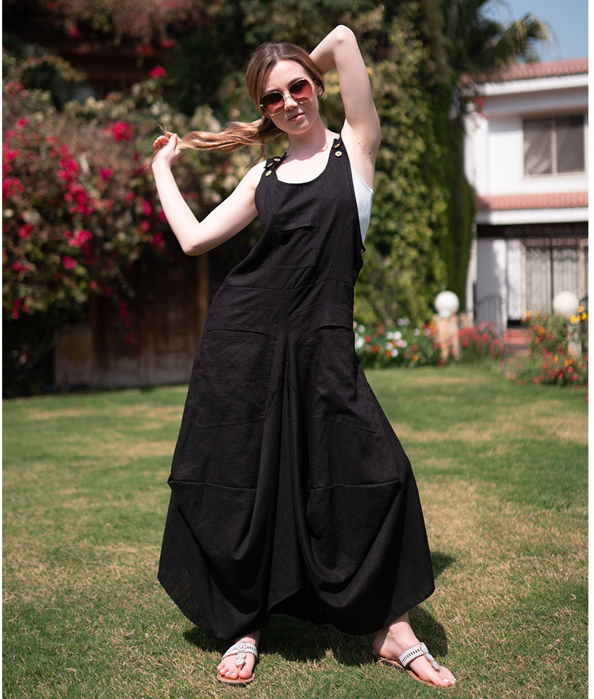 Black Linen Sleeveless Salodress handmade in Egypt & available at Jozee boutique