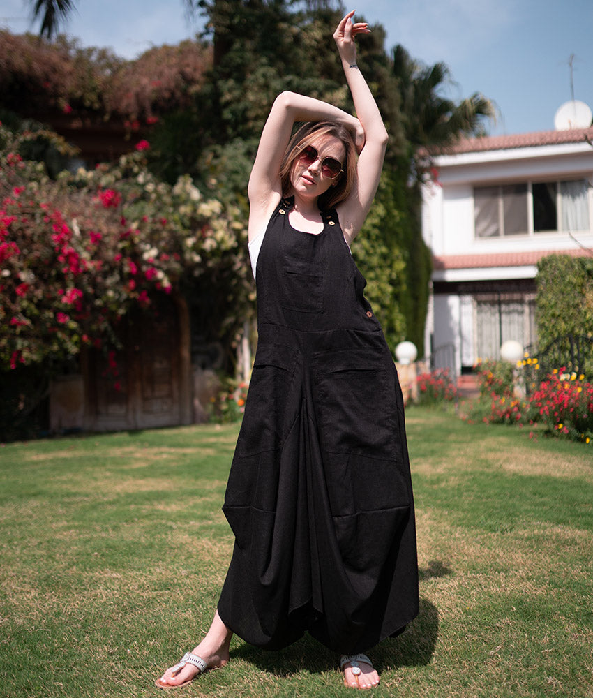 Black Linen Sleeveless Salodress handmade in Egypt & available at Jozee boutique