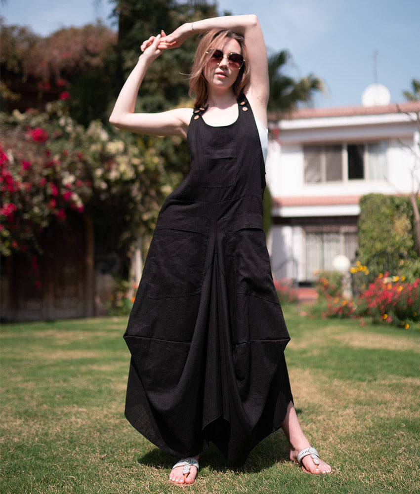 Black Linen Sleeveless Salodress handmade in Egypt & available at Jozee boutique