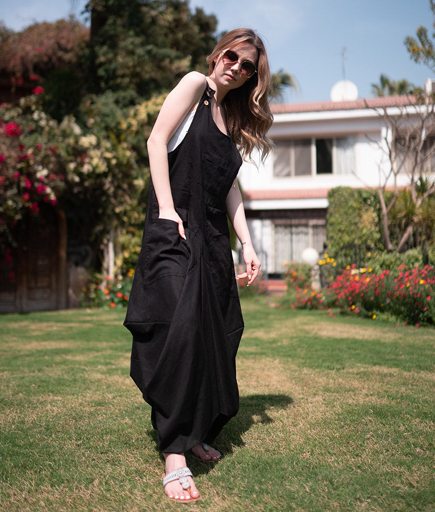 Black Linen Sleeveless Salodress handmade in Egypt & available at Jozee boutique