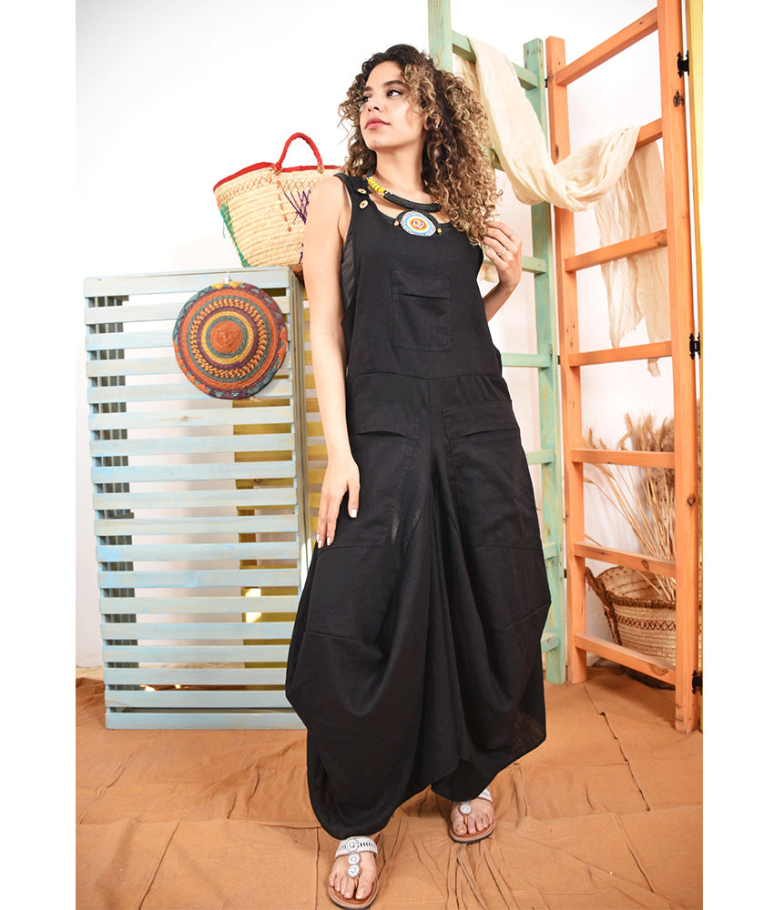 Black Linen Sleeveless Salodress handmade in Egypt & available at Jozee boutique