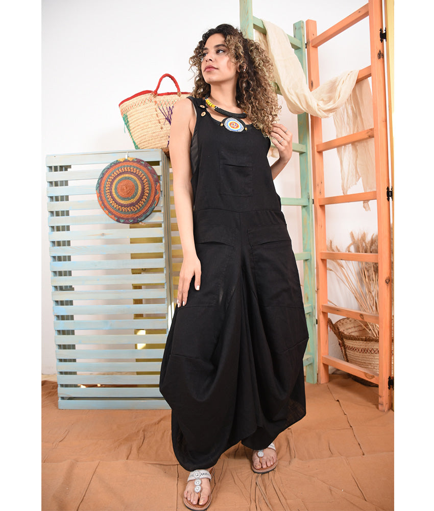 Black Linen Sleeveless Salodress handmade in Egypt & available at Jozee boutique