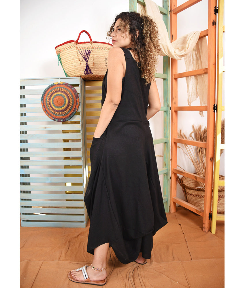 Black Linen Sleeveless Salodress handmade in Egypt & available at Jozee boutique