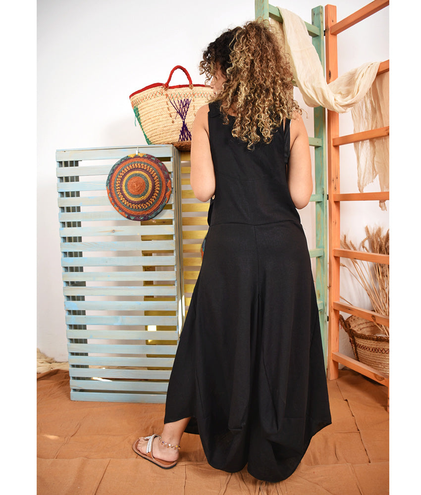 Black Linen Sleeveless Salodress handmade in Egypt & available at Jozee boutique