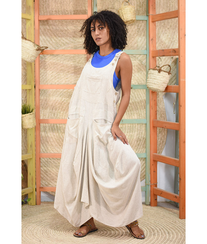 Dark Beige Linen Sleeveless Salodress