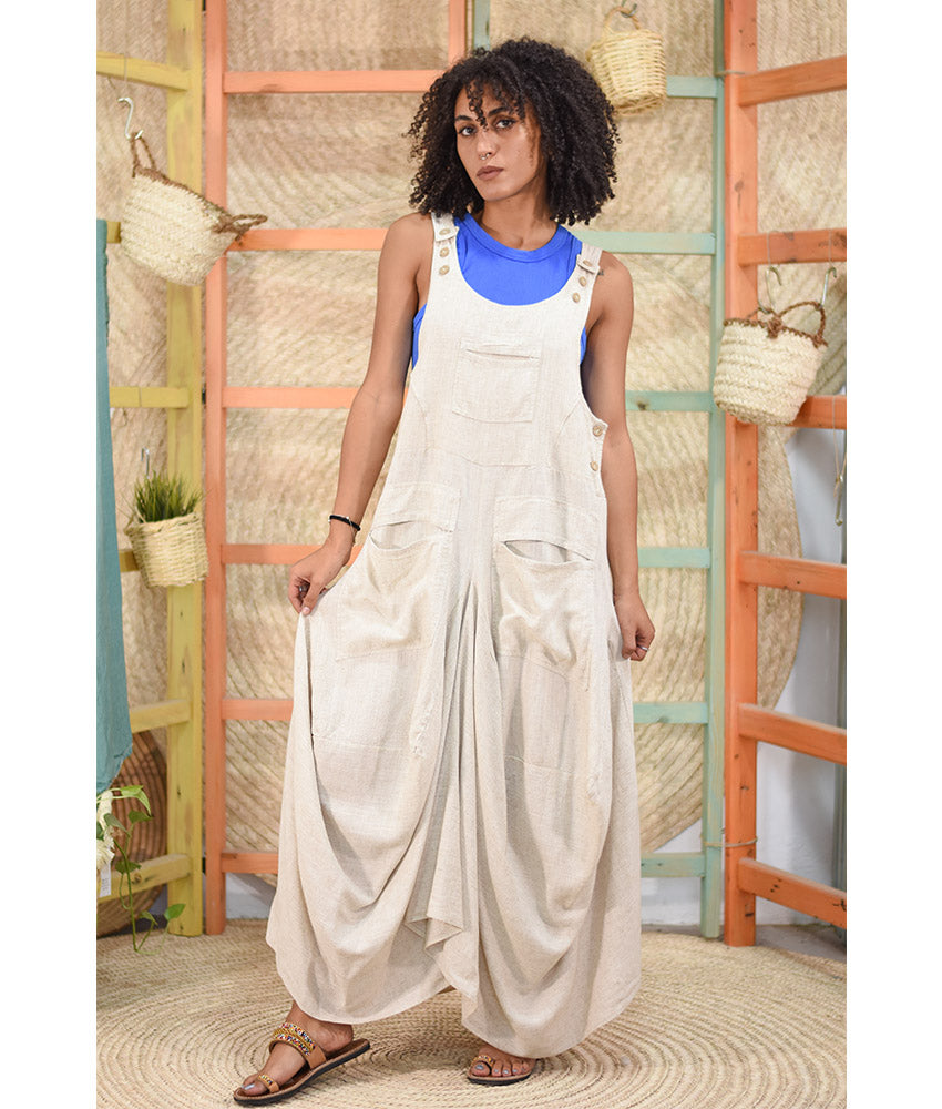 Dark Beige Linen Sleeveless Salodress